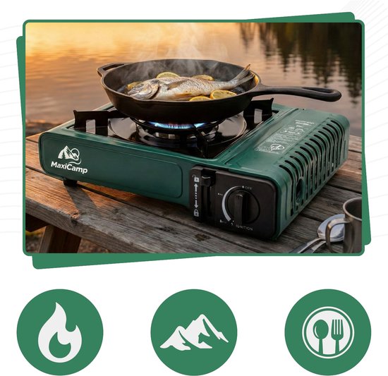 MaxiCamp - Campingkooktoestel GREEN SafeTwist-Off - grillplaat en windscherm — afbeelding 2
