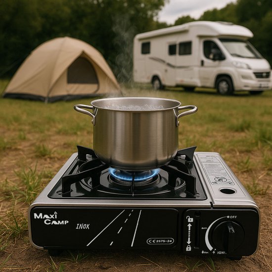MaxiCamp - Campingkooktoestel INOX - 2100 W - met grillplaat en windscherm — afbeelding 3