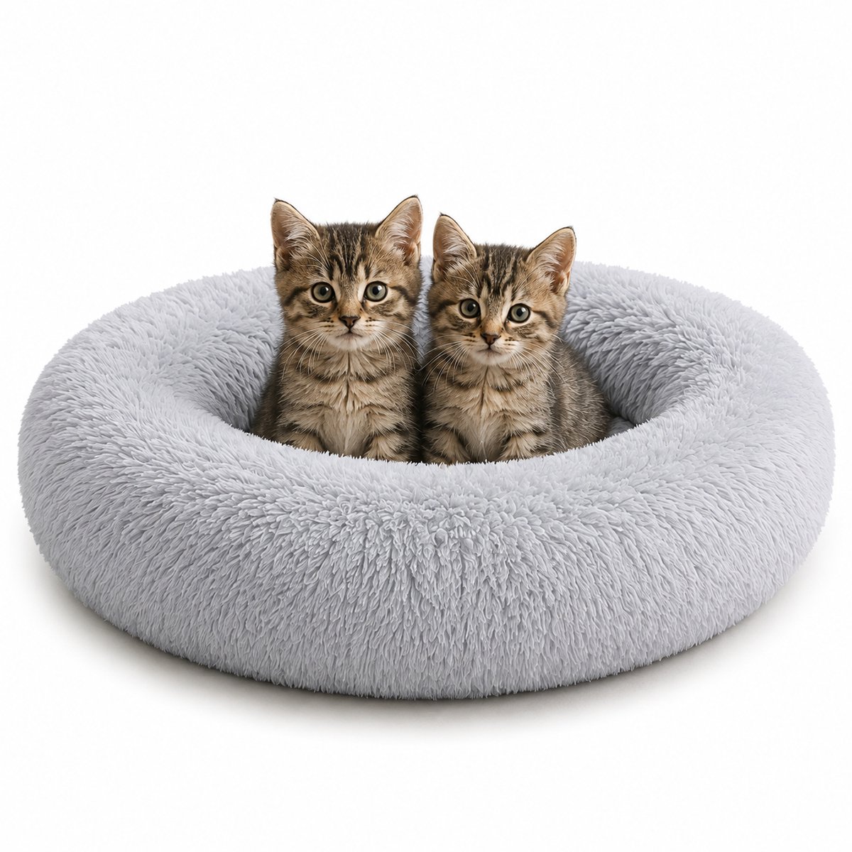 belviona Donut kattenbed, zacht pluche & verhoogde Rand Ø50 cm lichtgrijs