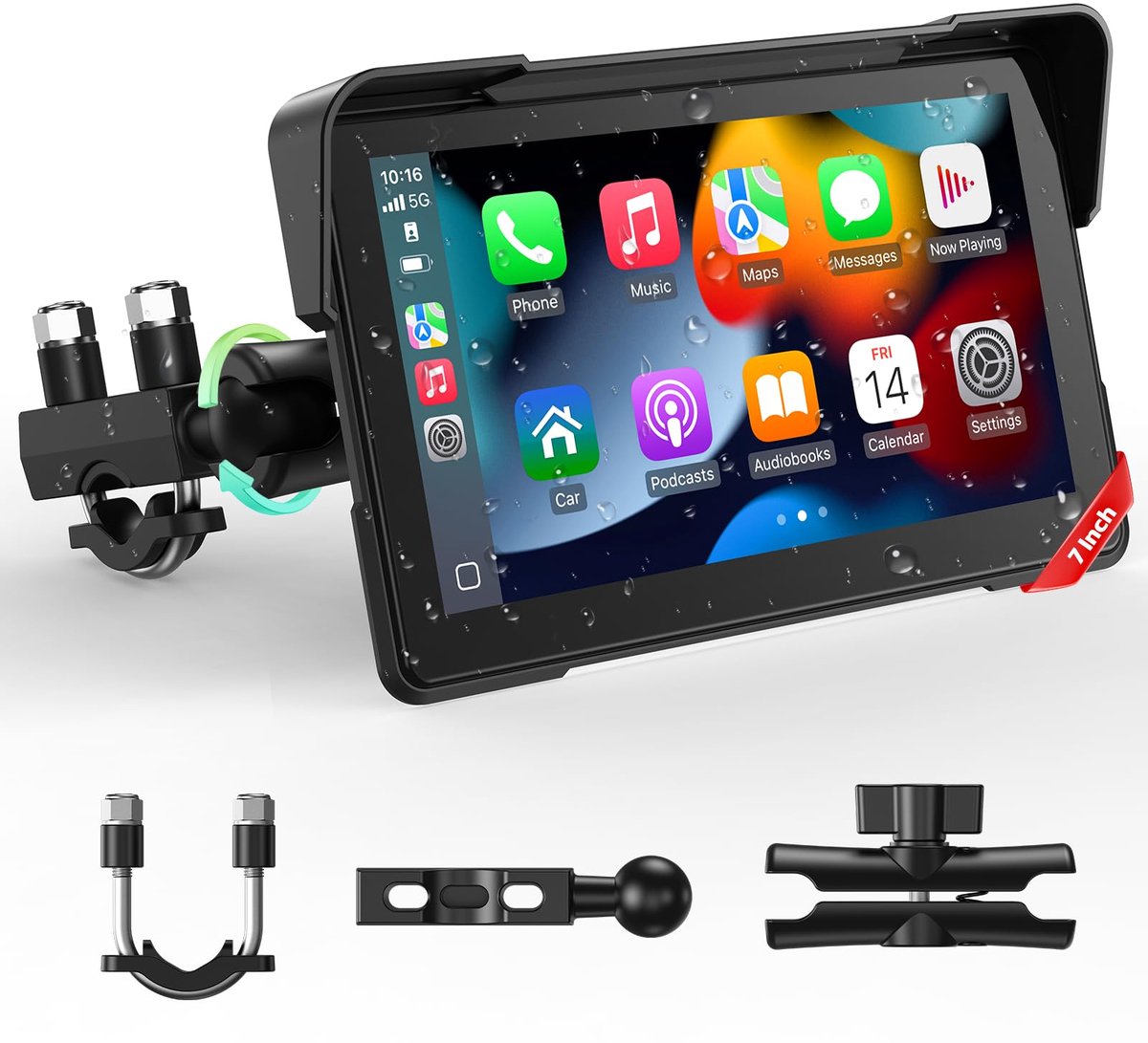 Motor Navigatie 7 Inch – Draadloos Apple CarPlay & Android Auto – IP67 Waterdicht – Bluetooth 5.0 – 1024 x 600