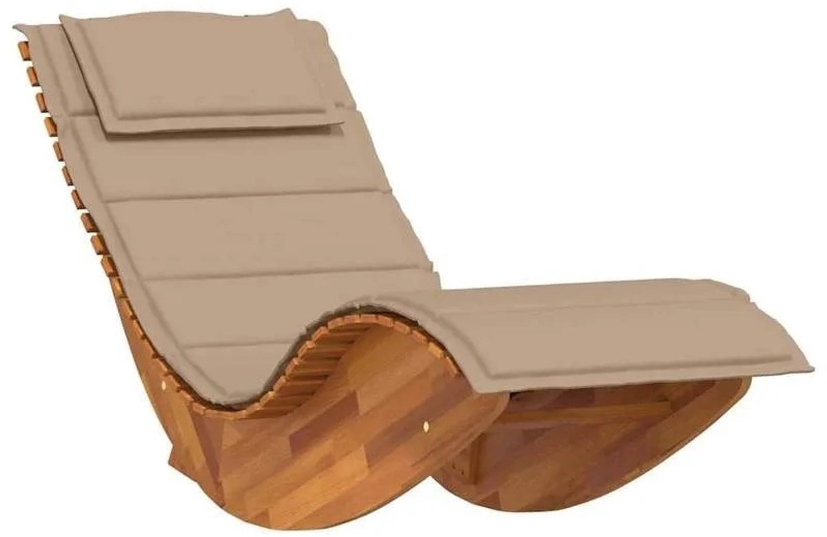 DeltaMerch Schommelstoel - Loungestoel Buiten - Ligstoel Tuin - Incl. kussens - Massief Acaciahout - Tot 110KG - Beige - Taupe