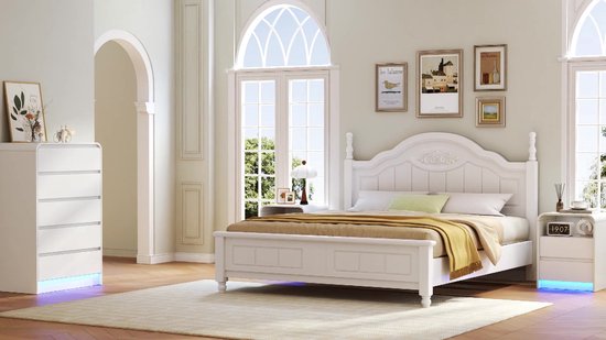 Ladekast 73x40x110 cm, 5-ladenkast met LED-verlichting, hoge opbergkast voor slaapkamer, moderne commode, wit