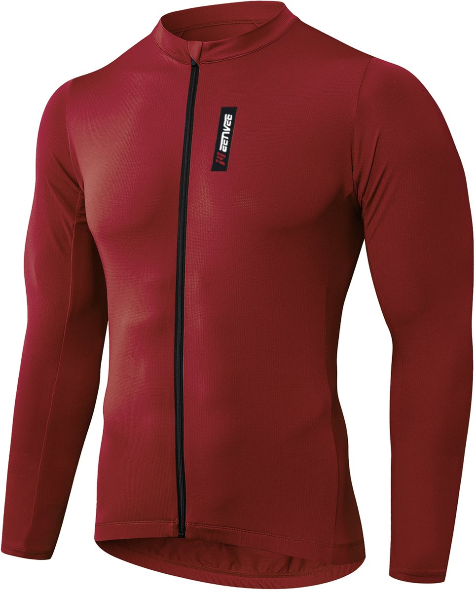 MEETYOO Fietsshirt Heren, Lange Mouw Fietstop voor Mannen, Ademend, voor Lange Afstand Fietsen, Volledige Ritssluiting, met Achterzakken -Fluorescerend Rood XXXL