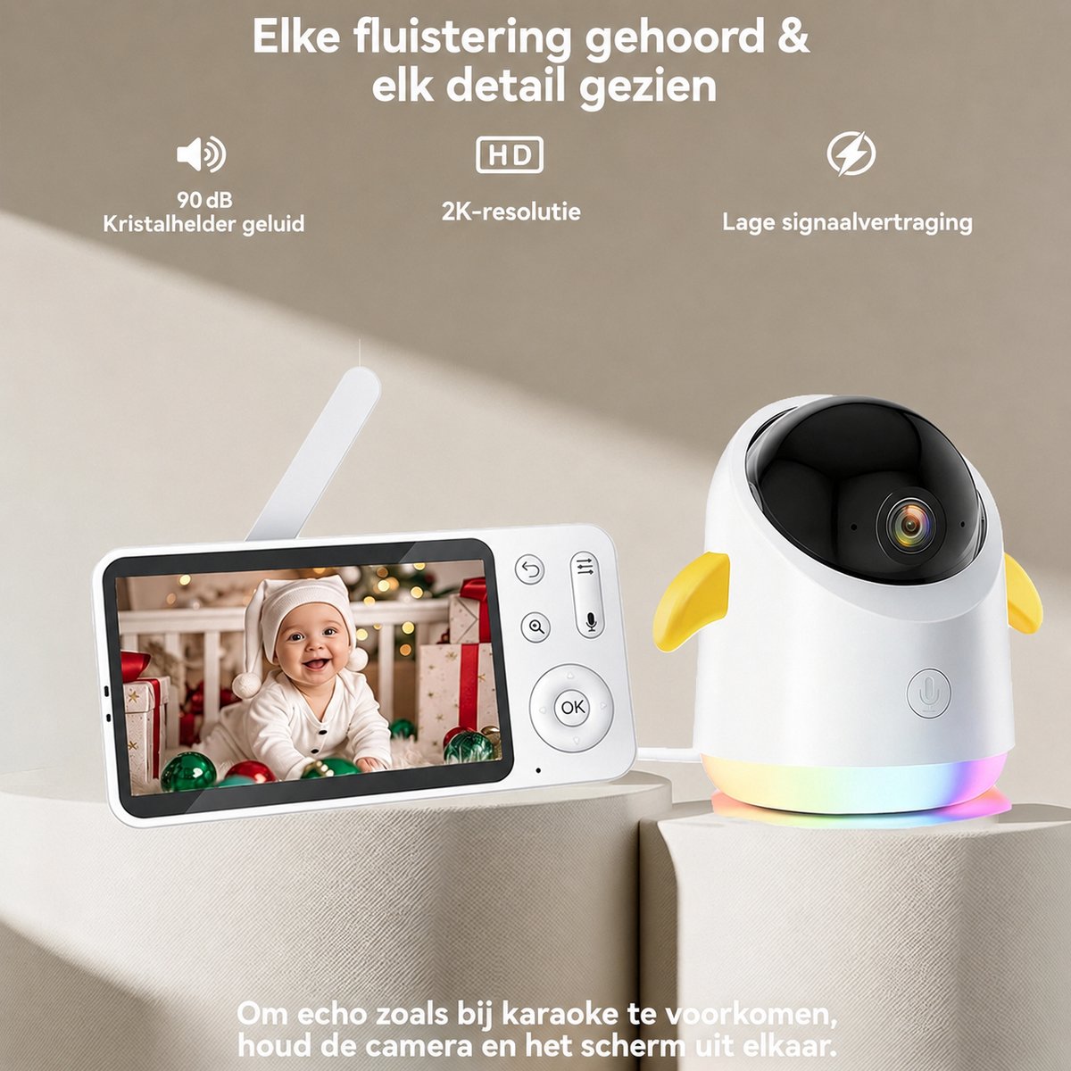 Babyfoon met 2 Camera's en App - 2K/3MP - 360° Beeld - 5" WiFi Video Babyfoon - RGB-Nachtzicht - Huil-, Bewegings-en Geluidsdetectie - 4x Zoom - 2*Houders thumbnail 6