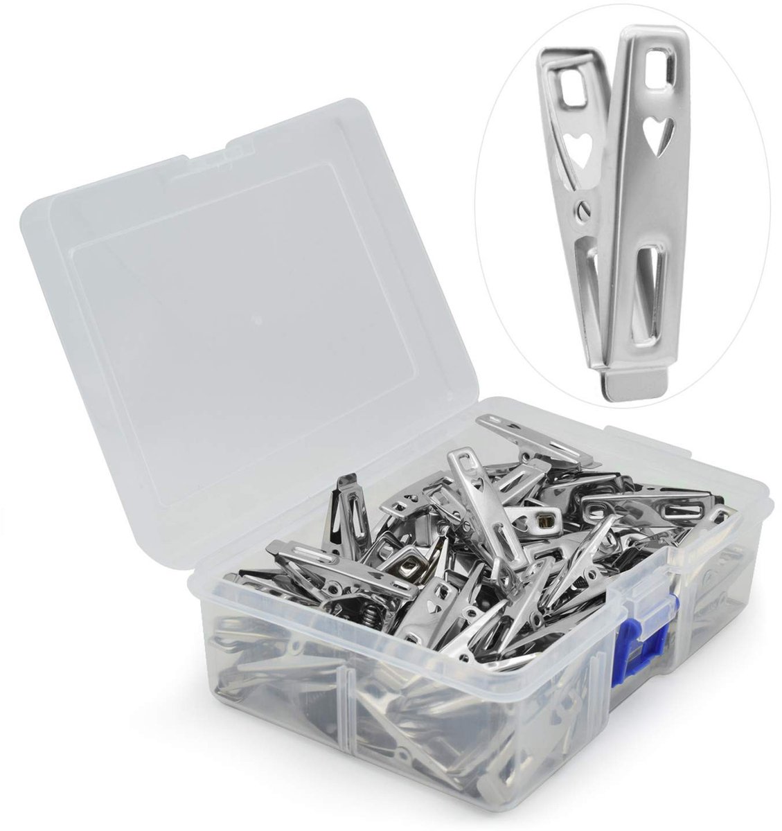 Solidchoice - Set van 60 RVS Wasknijpers met Opbergdoos