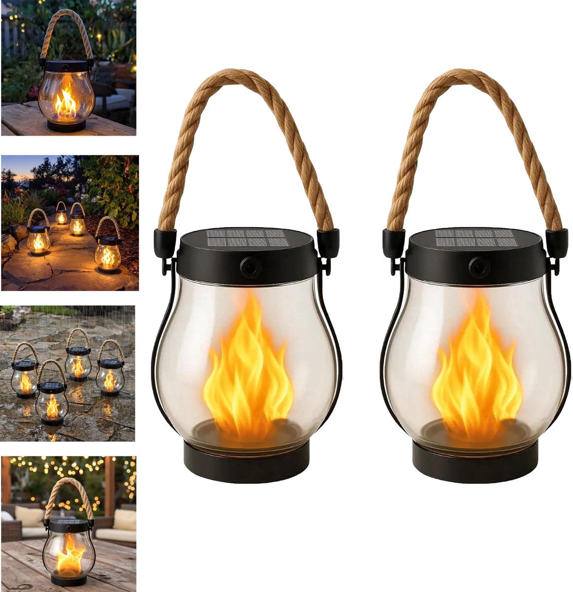 KZQ Solar Vlambak Lantaarn - 2 Stuks - Transparant - Usb Oplaadbaar - Waterdichte Flikkerende Vlam - Tuin Decoratie En Buitenverlichting - Geschikt Voor Camping En Tuin