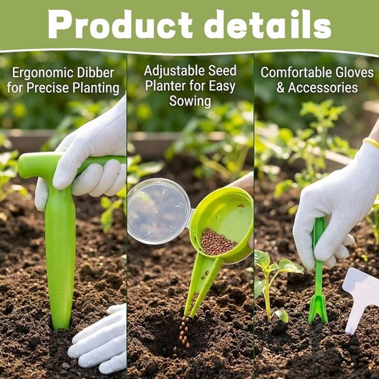 14 delige zaadstrooier - grondbewerker - etiketten - tuingereedschap - eenvoudig in gebruik - gemakkelijk schoon te maken - handmatig - tuinaccessoires - geschikt voor tuinen, plantentuinen, groenten (groen, meerdere maten) — afbeelding 4