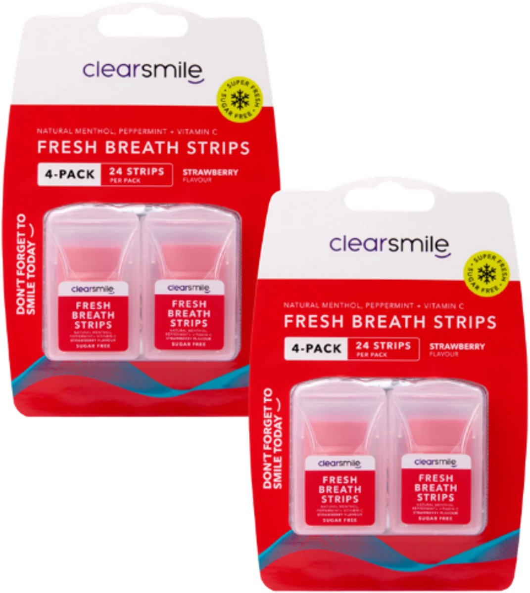 2x Clearsmile Fresh Breath Strips - Strawberry - 4 pack