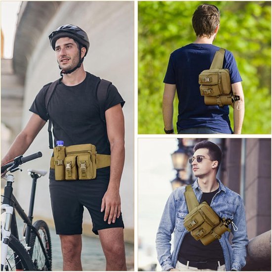 Heuptas met flessenhouder, heuptas voor heren, sport, militair, voor trekking, fietsen, wandelen, kamperen, reizen — afbeelding 4