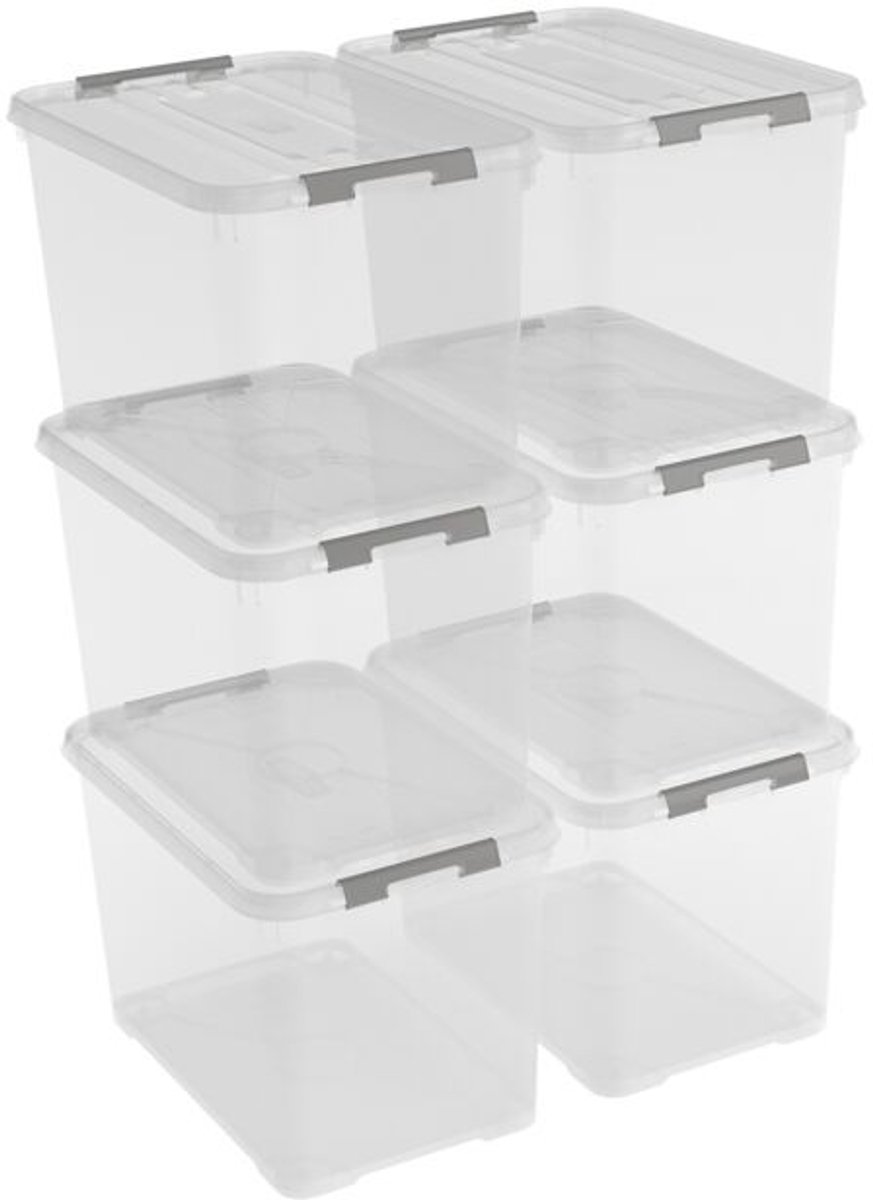 Curver Handy+ opbergbox - 65L - 6 stuks - Transparant met deksel