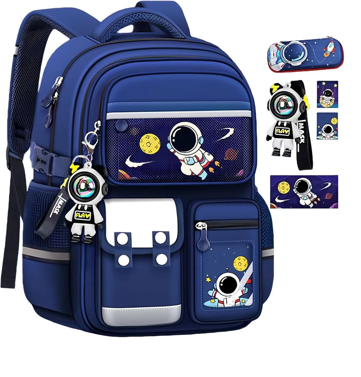 Casalora Kinderrugzak - Ruimte- en astronautenthema - Rugzak met grote capaciteit - Schouderrugzak voor school - Waterdicht - Inclusief sleutelhangertje en etui - Hoogte 46 cm - Geschikt voor kinderen langer dan 130 cm - Blauw