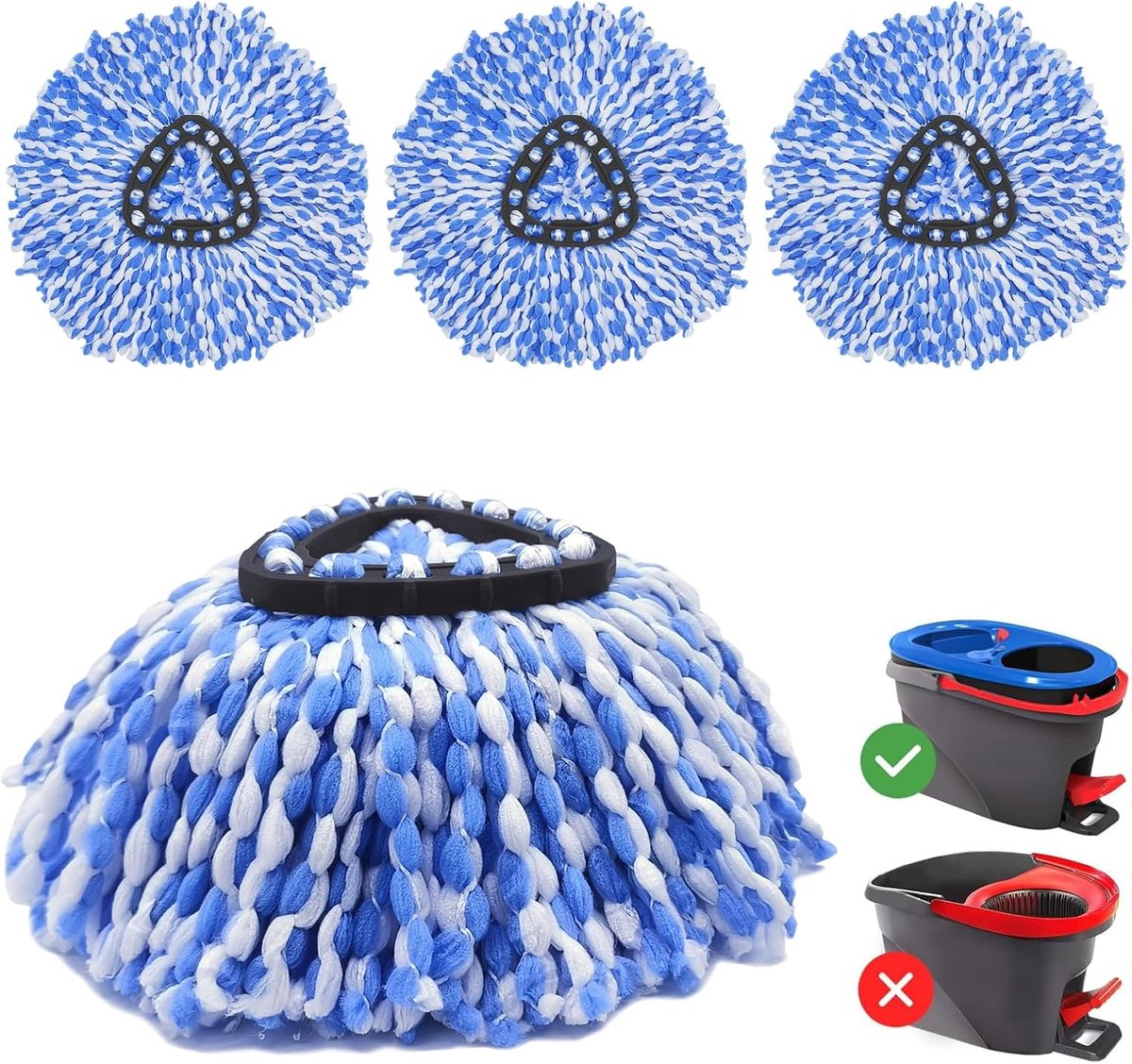 4x Dweildoeken - Geschikt voor Vileda H2Pro Spin Mop-systeem - mop vervanging - microvezel - machinewasbaar en eenvoudig te vervangen - blauw