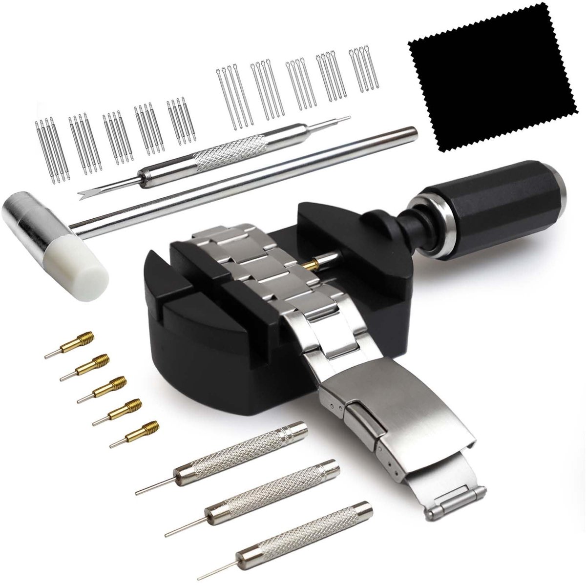 Claoner Horloge reparatie set - 52 stuks - Ontmantelingskit - Voor horlogeband maatwerk - Vervangingspen - Hamer - Veerstaaf