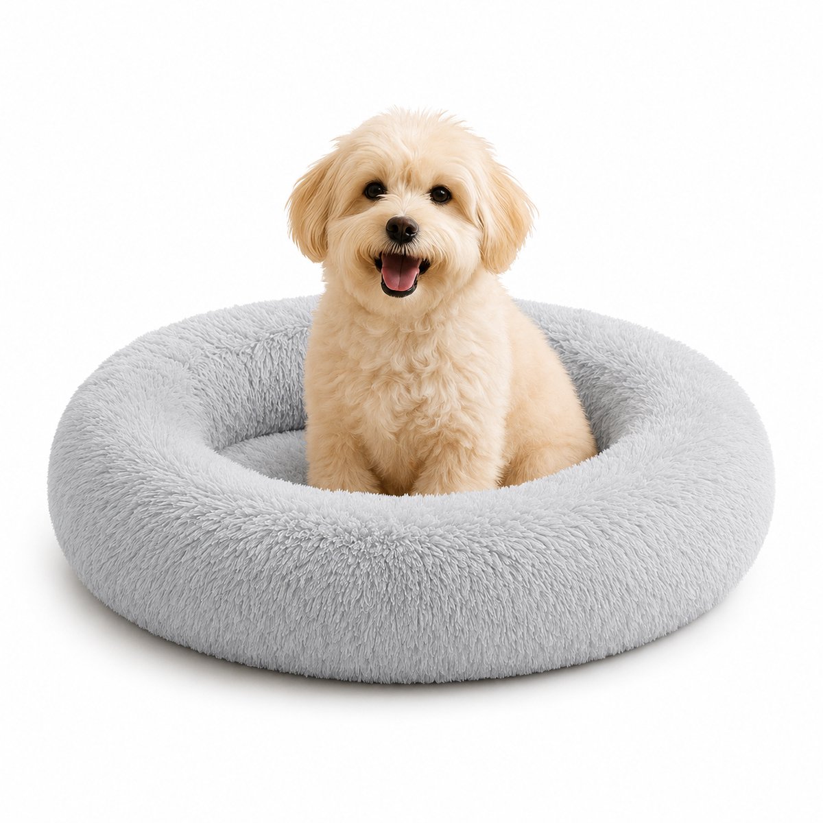belviona Donut hondenbed, zacht hondenmand, comfortabel & antislip Ø50 cm lichtgrijs