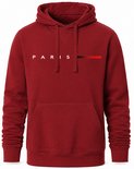 Gedetailleerde wijnrode hoodie met capuchon, "PARIS" print met rode/zwarte streep.