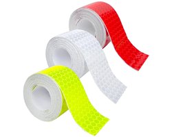 Reflecterende Tape - Set van 3 - Zelfklevende Reflecterende Band - PVC - Reflecterende Stickers - Vrachtwagen Reflectie - voor Fiets en Auto - 2cm*5m - Wit + Rood + Fluorescerend Geel