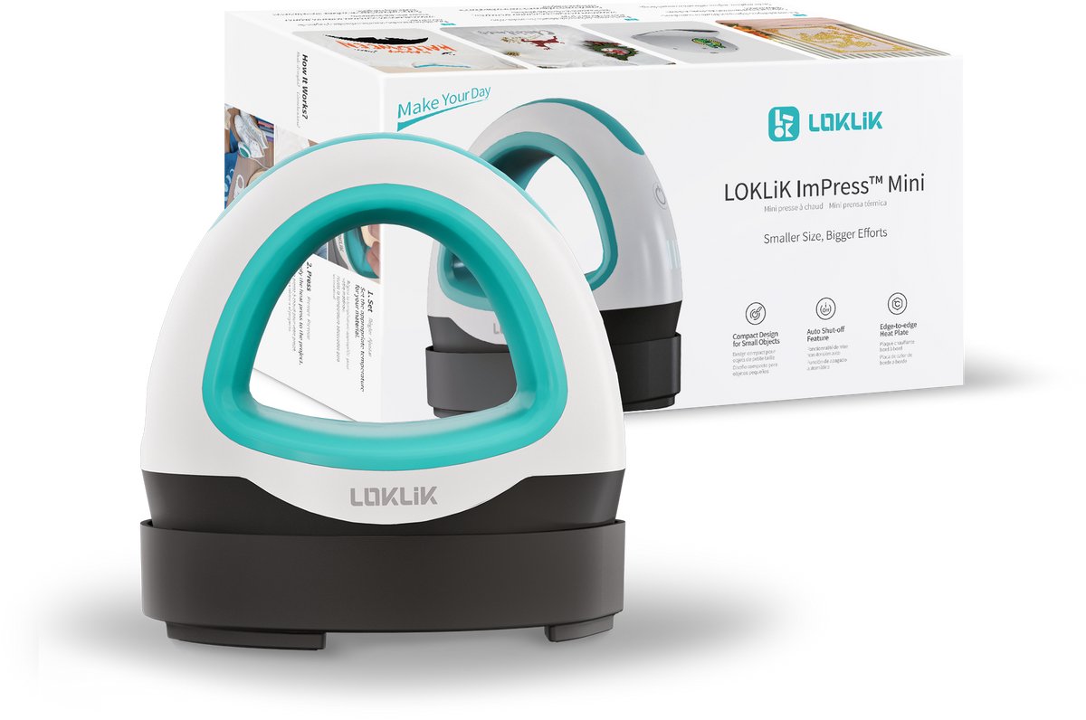 LOKLiK Mini Hittepers Compacte Warmtepers Opstrijkbaar Textiel Print - Blauw + 1 Rol Hittetape