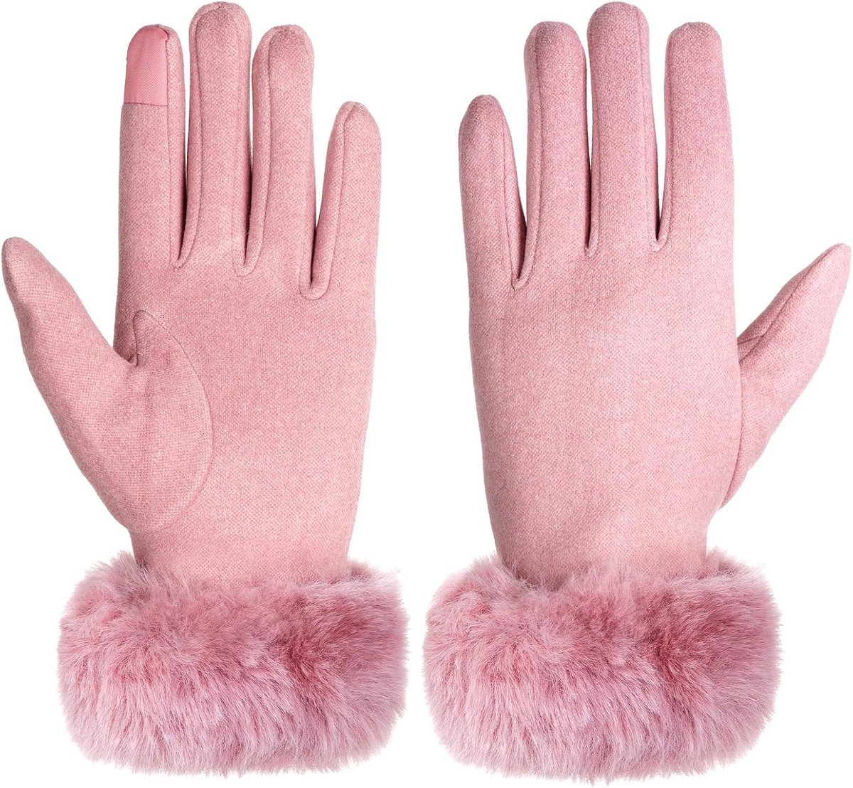 Pluchen Dameswanten met Bontrand – Warme Gevoerde Handschoenen – Roze – Geschikt voor Dagelijks Gebruik en Reizen – Stijlvol Winteraccessoire
