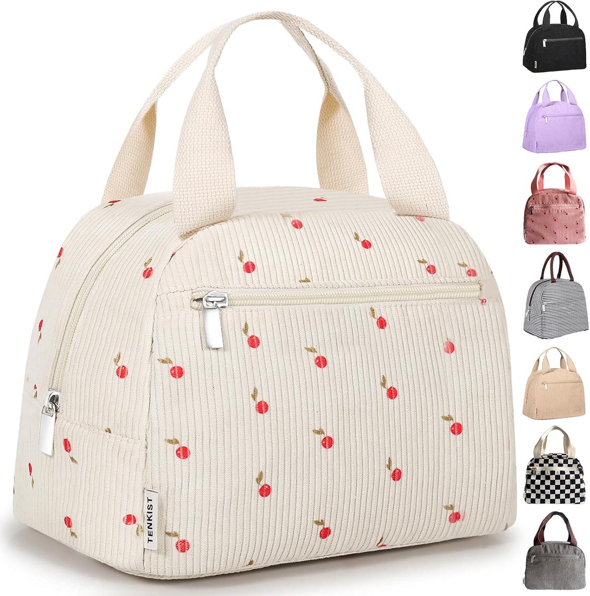 Geïsoleerde lunchtas - lichtgewicht corduroy - 8L ruime inhoud - voor werk, school en picknick - draagbare broodtrommel - voor vrouwen - wit - 1 stuk