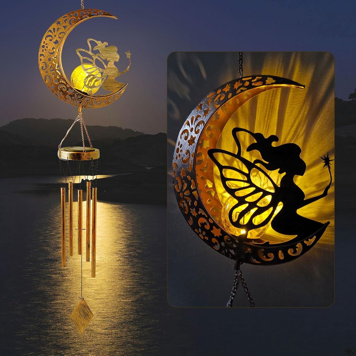 Casalora® Windgong Solar Buiten – LED Bloemenfee Windgong voor Tuin en Balkon – Hangende Tuindecoratie – Cadeau voor Mama, Oma en Vrouwen