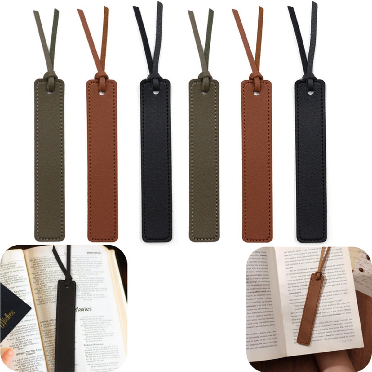 6 stuks bladwijzers - leren bladwijzers - pagina scheidingsbladwijzers - leesmarkeerders - zacht - slijtvast - verfijnd - huisaccessoires - geschikt voor boeken, tijdschriften, documenten (meerdere kleuren, 13*2,4 cm)