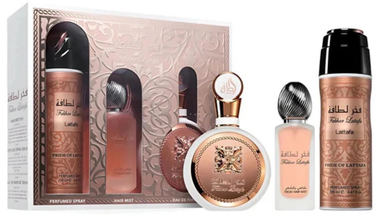 Lattafa Fakhar Rose Gift Set 100 ml EDP + 100 ml Body Lotion + 50 ml Hair Mist