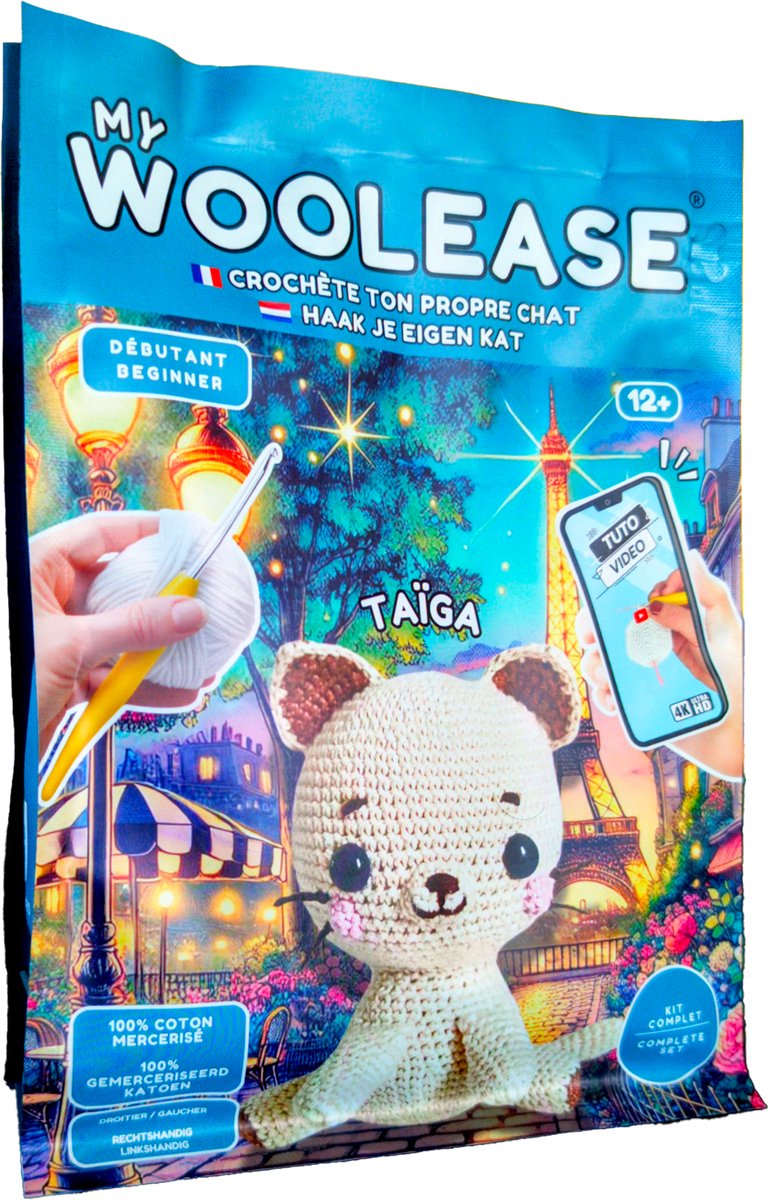 MY WOOLEASE - HAAKPAKKET - CROCHET KIT - TAÏGA THE CAT - DIY - VANAF 12 JAAR OUD - GERONIMO GAMES