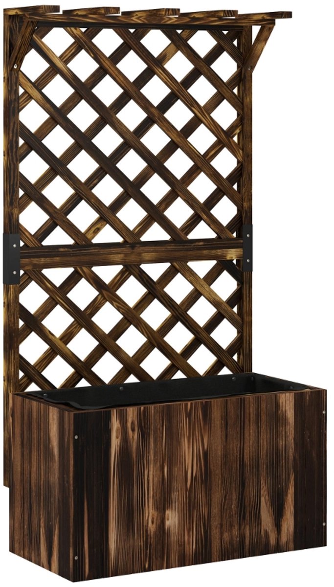 Plantenbak met klimrek - Bloembak - Met trellis - Buiten - Hout - Plantenrek - 64 x 33 x 122cm - Charcoal