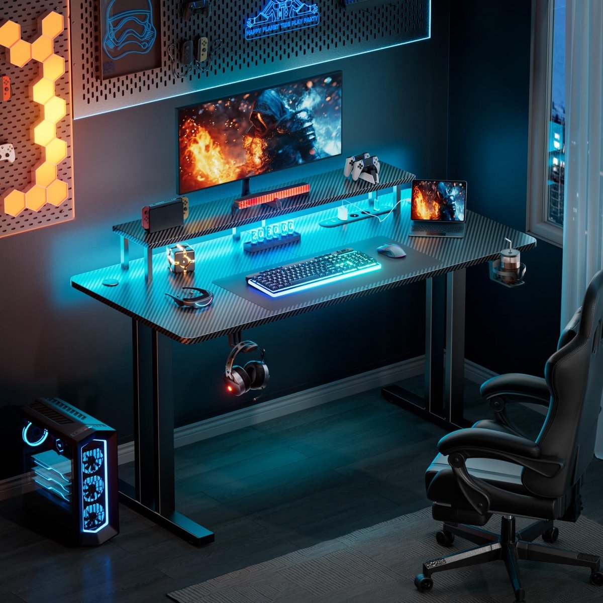 Thuys Gaming Bureau met LED verlichting - 120x60x74 cm - Game Desk - Tafel - Game Bureau - Zwart