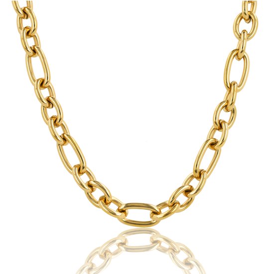 Gouden ketting met ovale en ronde schakels, glanzend metaal.