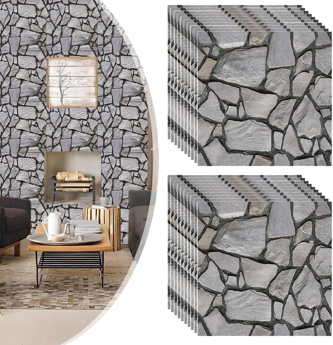 10 Stuks 3D-Wandpanelen - Zelfklevende PVC-Wandtegels - Waterdichte Decoratieve Wandbekleding - Muursticker Met Realistische Rotslook