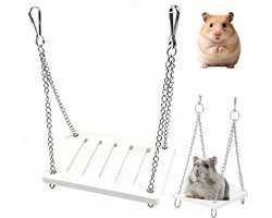 Hamsterschommel - Hamsterspeelgoed - Metalen hamsterschommel - Zelfgemaakte hamsterschommel - Hamsterhangmat - Hamsterkooi-accessoires - Met metalen ketting - 9 cm x 7 cm x 13 cm - Wit - Geschikt voor kleine dieren om te bewegen en te spelen