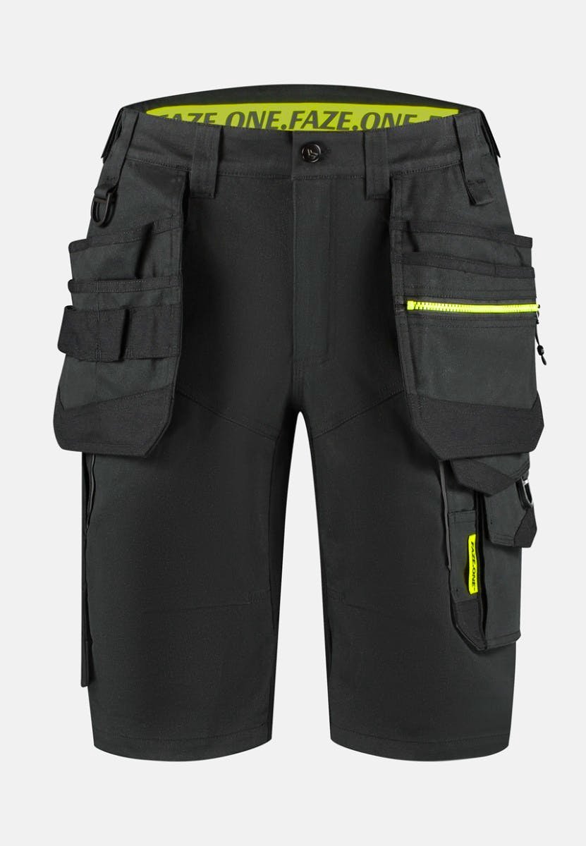 Faze.One Tracer 8K Denim Werkshort met Holsterzakken - Zwart/Zwart - Maat 56 | Stretch | Heren