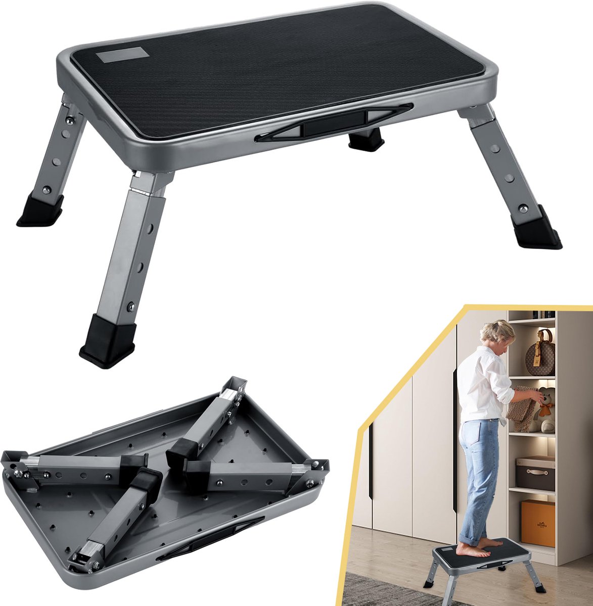 Verstelbare Opstap Met 3 Niveaus - Opvouwbare Antislip Opstap - Draagbare Trap - Perfect Voor De Keuken En Het Huis