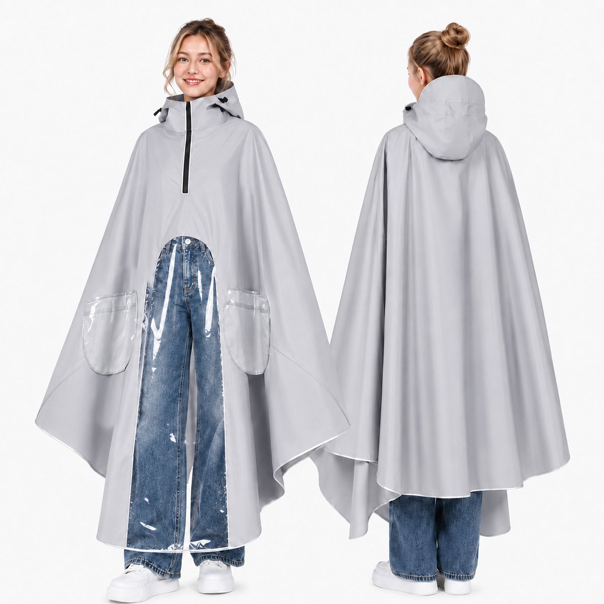 Ulisem - Regenponcho Volwassenen - Waterdichte Regenjas voor Elektrische Scooter & Fiets - Hoge Kraag met Capuchon - Met Spiegelhoezen - Herbruikbaar - 4xl - grijs