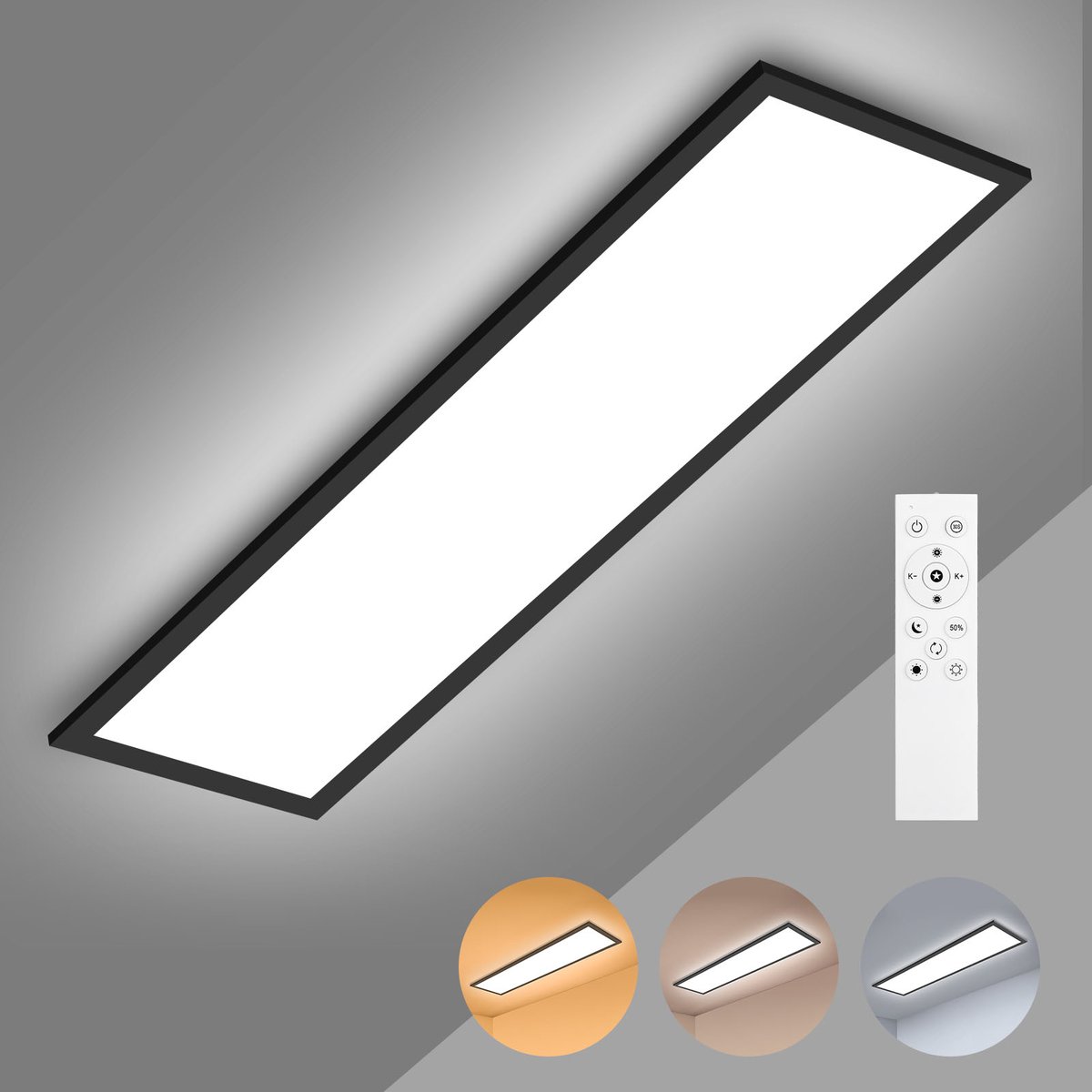 Oraymin LED Plafondlamp Zwart 120x30 cm - 40W 4400LM - Dimbaar - 3000-6500K - Afstandsbediening
