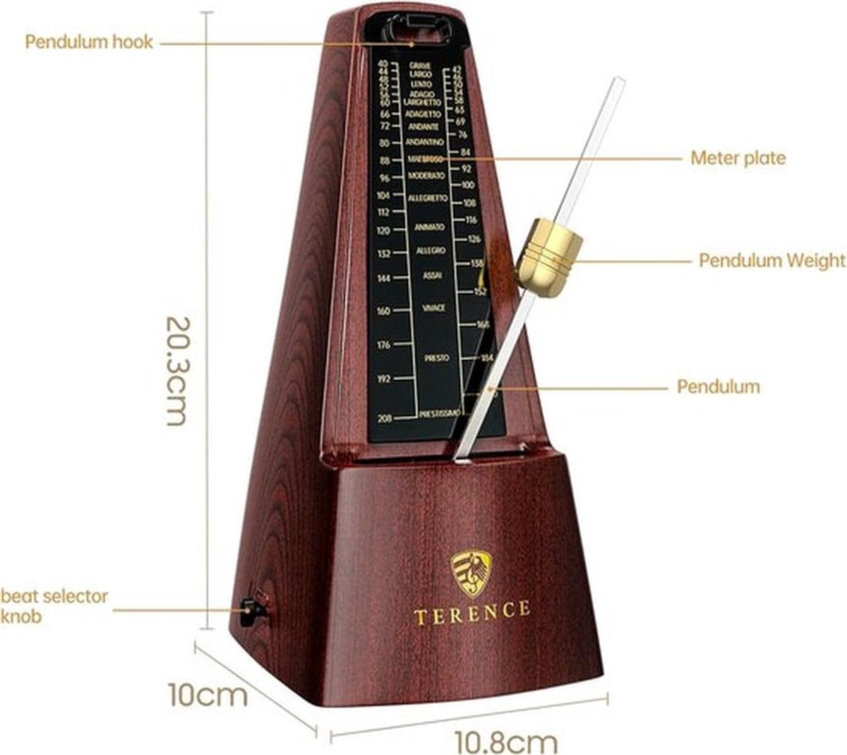 Thijox - Mechanische Metronoom - Zeer Nauwkeurig, Sterk Geluid, Geschikt voor Piano, Viool, Basgitaar, Guzheng, Trommel - Ideaal voor Beginners en Pro