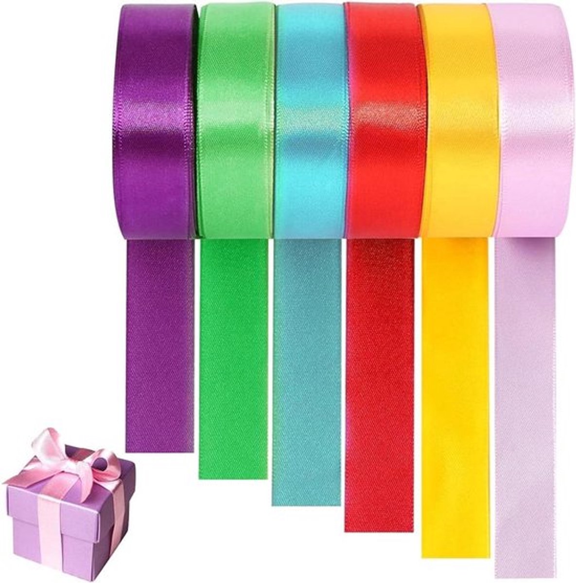 Linten set van 6 kleuren 22 m x 2 cm voor DIY knutselen, geschenkverpakking en bruiloft decoratie - Zijden linten voor feestelijk cadeaulint - Kleurrijk en breed assortiment.getBoundingClientRect
