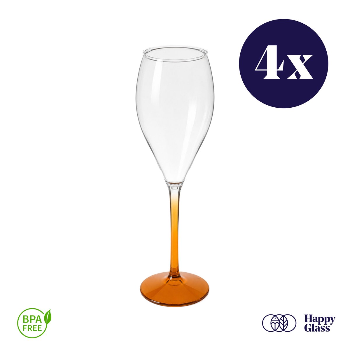 HappyGlass Miss Muse - Set van 4 kunststof champagneglazen - 24cl - Dutch orange steel - BPA-vrij Tritan