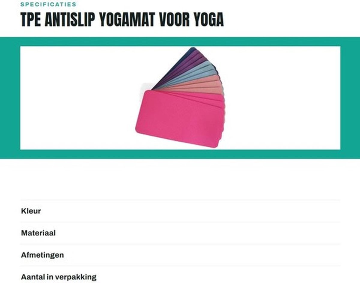 Yogamat TPE-antislip - Yoga Mat Extra Dik - Fitness Mat - Gymnastiek Mat - Lichtgewicht - Ongeveer 58*36*0.8cm - Fitnessmat
