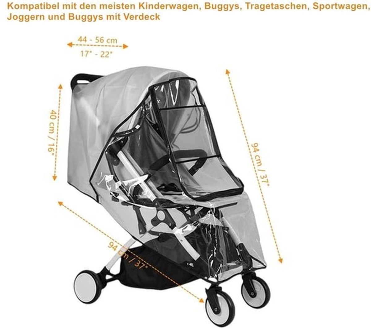 Regenhoes met voorcontactvenster - Regenbescherming kinderwagen - Zonnezeil - EVA-materiaal - Goede luchtcirculatie - Vrij van schadelijke stoffen - Kinderwagenhoes