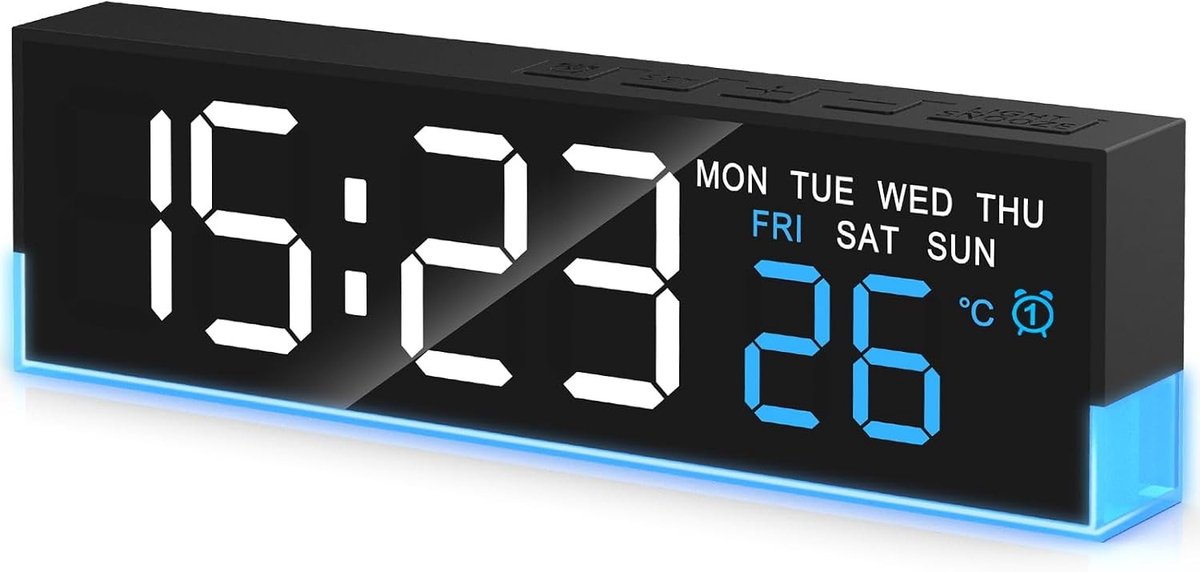 Digitale Wekker - Zwart - 16,8 x 5,2 x 2,7 cm - Met Instelbare Helderheid en Dubbel Alarm - Voor Slaapkamer en Kantoor