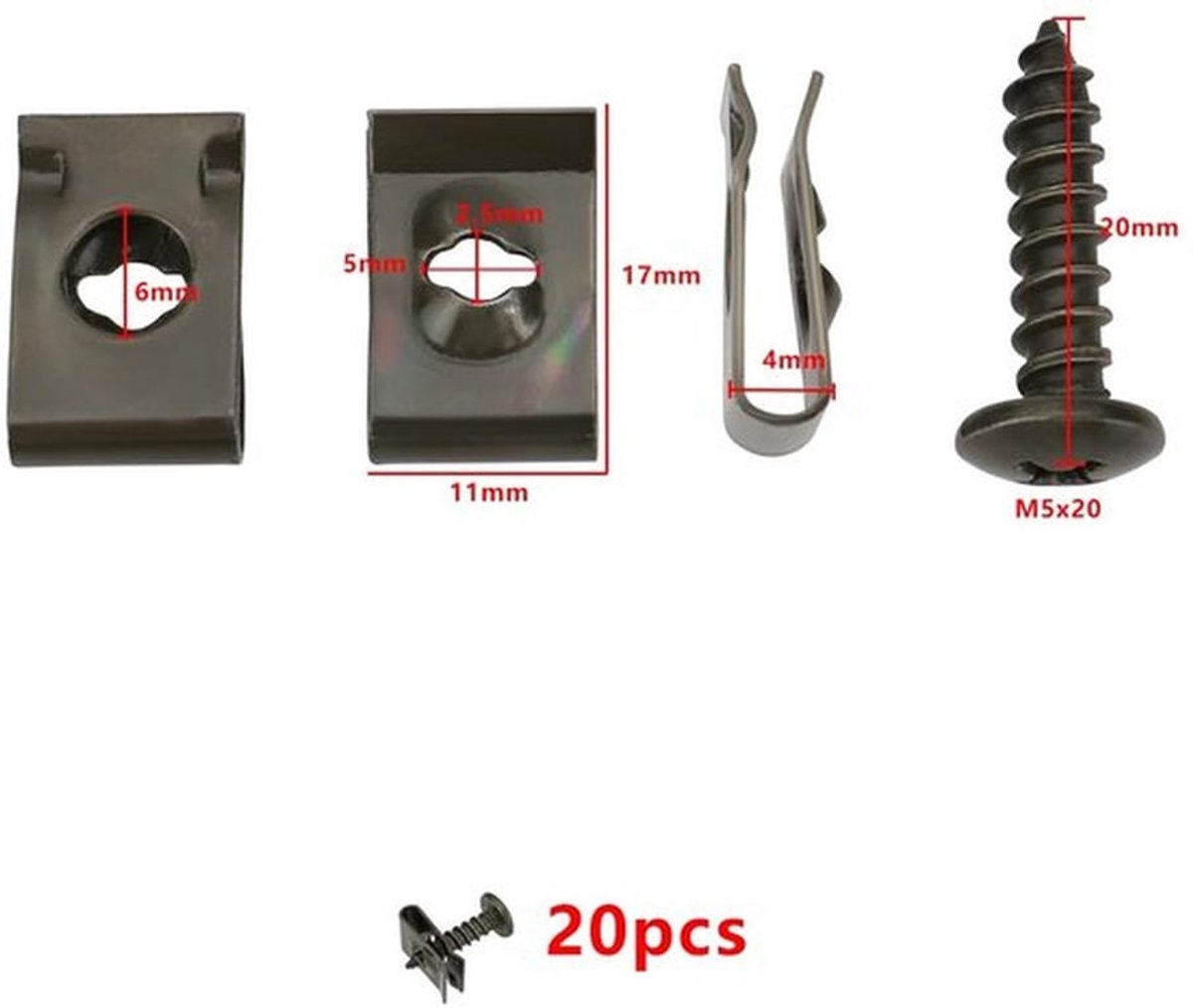 Plastic Cover Schroeven - 20 Sets - Voor Auto - Motor - Scooter - Schroeven en Clips - Geschikt voor diverse voertuigen - Kleur: Multi