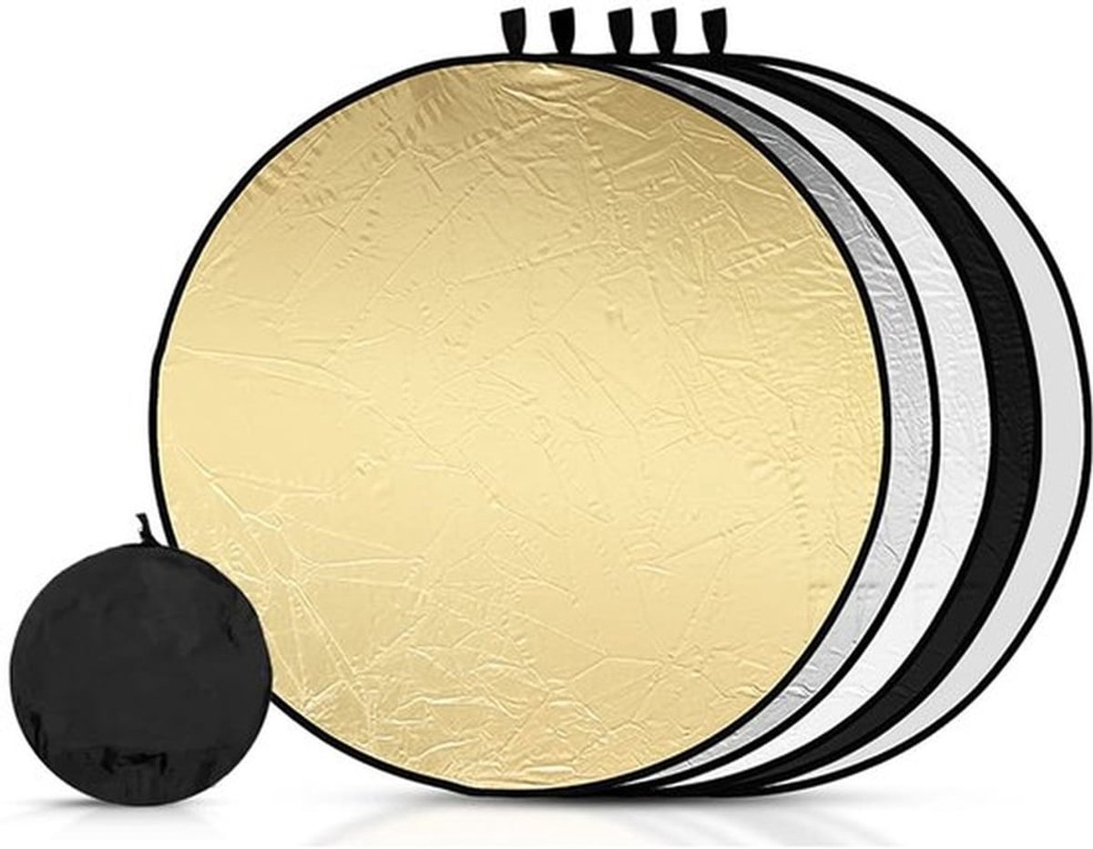Fotoreflector 60 cm - 5-in-1 Reflector/Diffuser - Opvouwbaar - Wit/Zilver/Zwart/Goud - Voor Portret/Selfie/Bruiloftsfotografie - Verlicht Schaduw - Fotografie Reflector