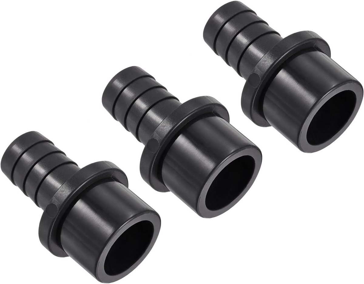 3 Stuks PVC Buiskoppeling - Waterpijp Connector, 16mm Barb Rechte Koppeling voor Tuin, Buiten en Zwembad (OD 25mm, Zwart)