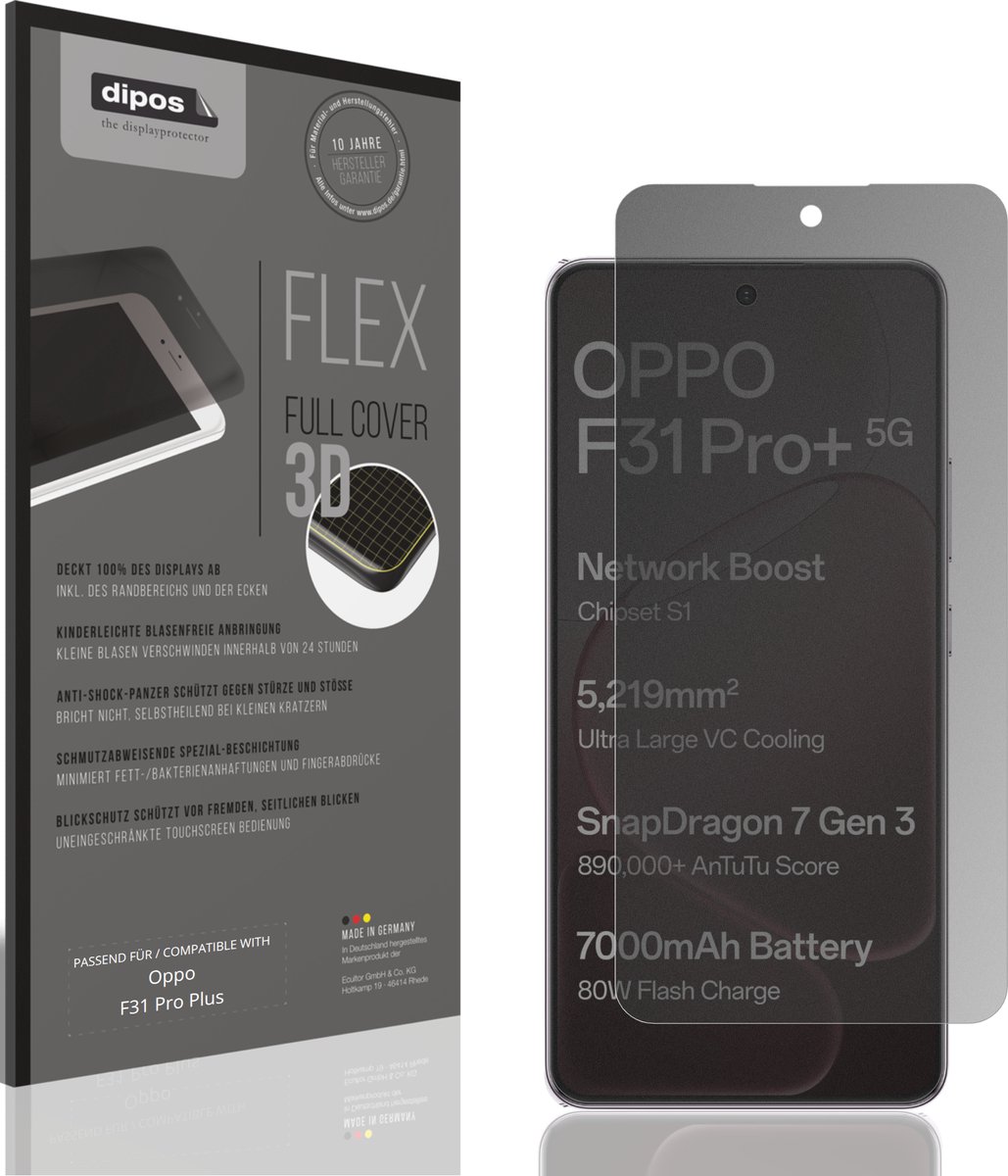 dipos FLEX – Matte Privacy Screenprotector geschikt voor Oppo F31 Pro Plus | Volledige Schermbescherming | Case-Friendly
