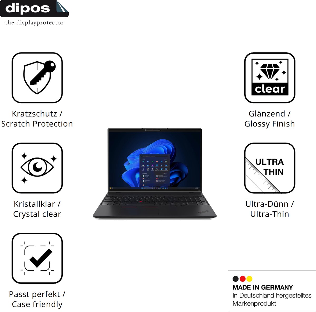 dipos – 2x Beschermfolie geschikt voor Lenovo ThinkPad L16 G2 | Krasbestendige & heldere Screenprotector Ultra-Thin