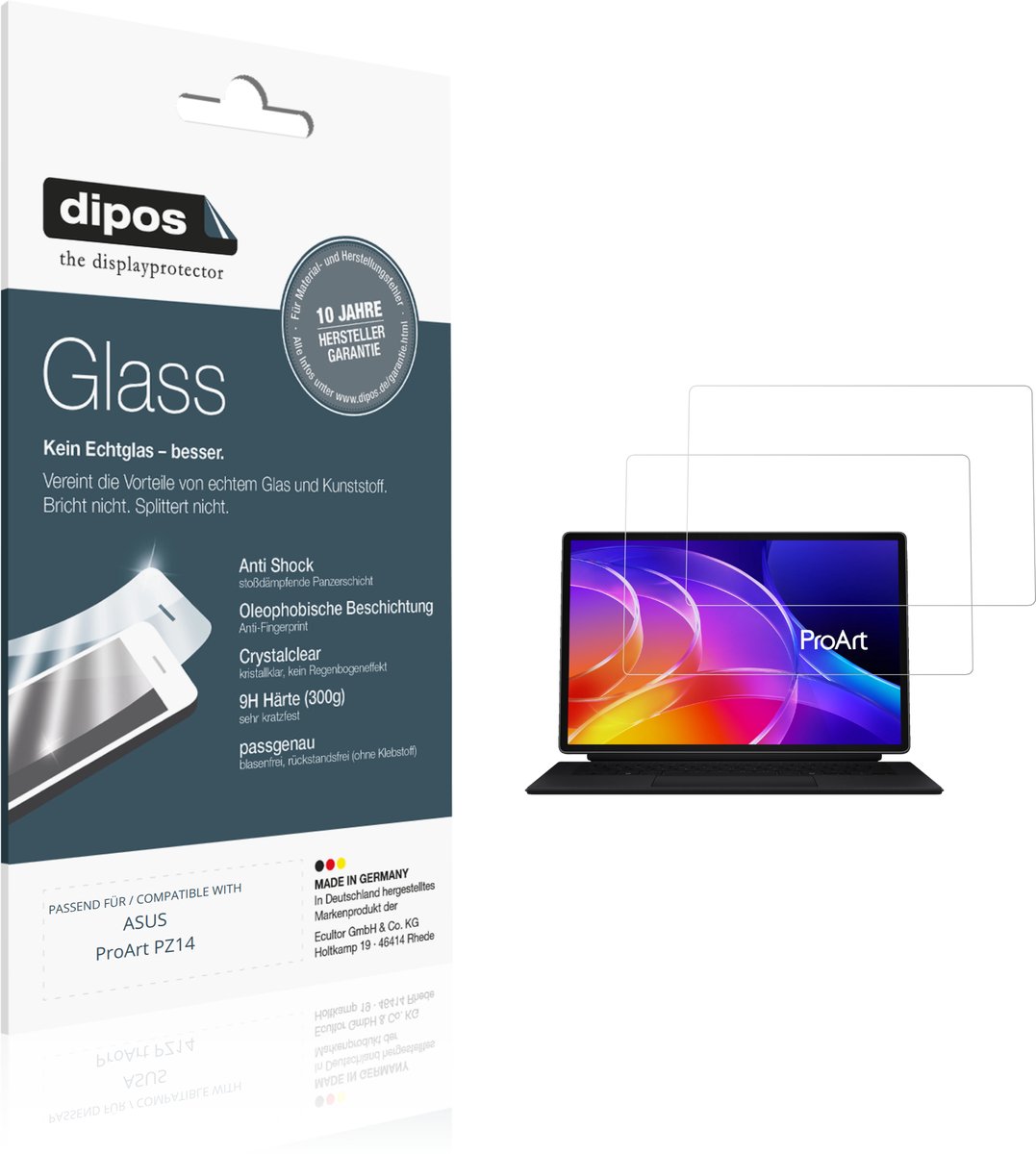 dipos – 2x Pantserfolie geschikt voor ASUS ProArt PZ14 | 9H Screenprotector