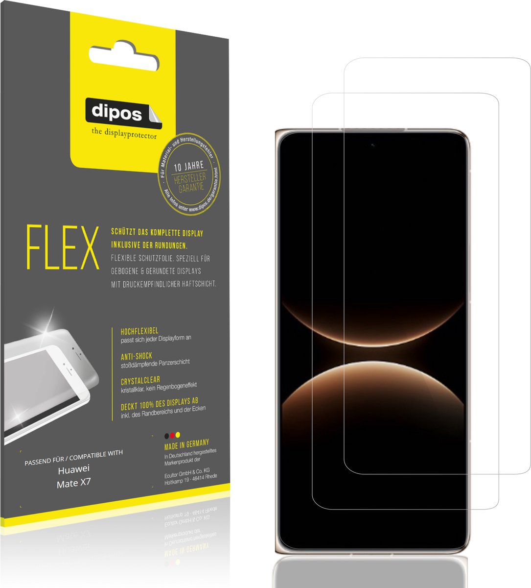 dipos – 2x Beschermfolie geschikt voor Huawei Mate X7 Aussenseite | 3D Full Cover Screenprotector | 100% Passend