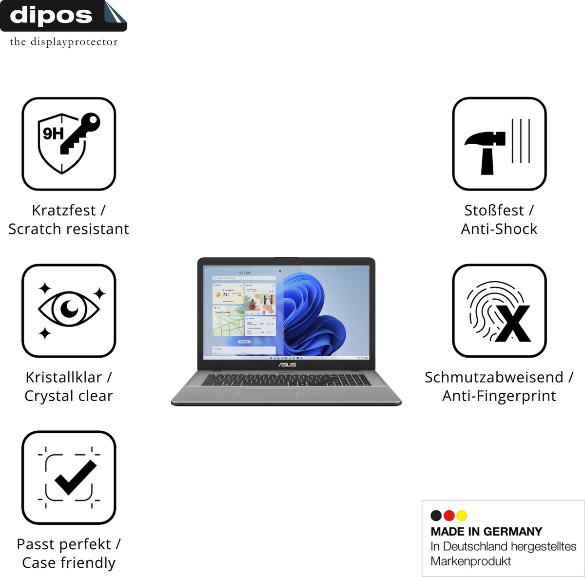 dipos – 2x Pantserfolie geschikt voor Asus Vivobook 17 X705 | 9H Screenprotector